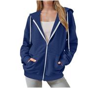 Womens Sweatshirts Zip Up Hoodie with Pockets Solid Colour Cardigan Tops Loose Fit Drawstring Hooded Coat Fashion Sweatshirt Loose Fit Hoodies Lightweight Hiking Outerwear Tracksuit Blue