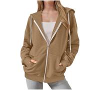 Womens Sweatshirts Zip Up Hoodie with Pockets Solid Colour Cardigan Tops Loose Fit Drawstring Hooded Coat Fashion Sweatshirt Loose Fit Hoodies Lightweight Hiking Outerwear Tracksuit Khaki