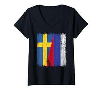 Womens Sweden Russia Half Flag Swedish Russian Jersey V-Neck T-Shirt