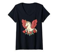 Womens Sweet and Funny Valentine’s Unicorn for Love Seekers V-Neck T-Shirt