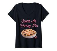 Women's Sweet As Cherry Cream Pie Funny Sarcastic Cherries Sayings V-Neck T-Shirt