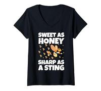 Womens Sweet As Honey Sharp As A Sting Funny Beekeeping Honeybee V-Neck T-Shirt