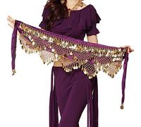Women's Sweet Bellydance Hip Scarf With Gold Coins Skirts Wrap Noisy - Purple -