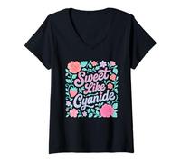 Womens Sweet But Deadly Cute Pastel Floral Graphic V-Neck T-Shirt