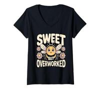 Women's Sweet But Overworked Cute Bee Mood Worker V-Neck T-Shirt