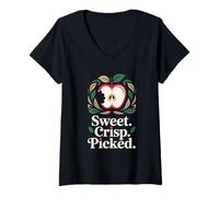 Womens Sweet Crisp Picked Apples Orchard Apple Picking V-Neck T-Shirt