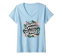 Womens Sweet Dreams Are Made of Greens Funny Vegan Sleepy Salad Pun V-Neck T-Shirt