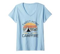 Womens Sweet Home, Campfire Romance Camping V-Neck T-Shirt