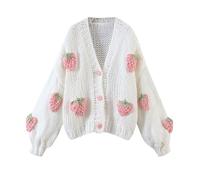 Women's Sweet Japanese Strawberry Embroidered Knit Cardigan Top Korean Retro Elegant Cute Kawaii Coat 2024 New