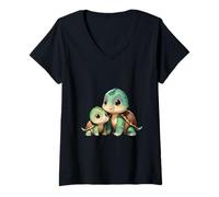 Women's Sweet Kawaii Turtle Parent Child Bond V-Neck T-Shirt