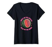 Womens Sweet Outside Wild Inside Watermelon Melon V-Neck T-Shirt
