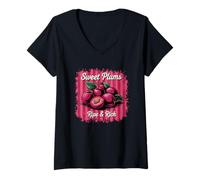 Womens Sweet Plums Ripe & Rich Freshness Delight V-Neck T-Shirt