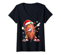 Women's Sweet Potato Christmas Lights Funny Dab Dance Santa Potato V-Neck T-Shirt