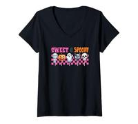Womens Sweet & Spooky Halloween Treats Design V-Neck T-Shirt