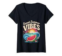 Women's Sweet Summer Vibes Watermelon V-Neck T-Shirt