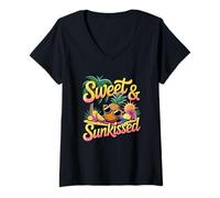 Womens Sweet & Sunkissed Pineapple Holiday V-Neck T-Shirt