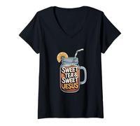 Womens Sweet Tea and Sweet Jesus Southern Christian Faith V-Neck T-Shirt