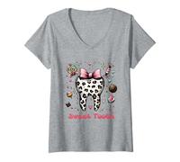 Womens Sweet Tooth Leopard Print Design Dental Assistant V-Neck T-Shirt