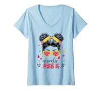 Womens Sweetie Pre K Messy Bun First Day Of School Girl Teacher V-Neck T-Shirt