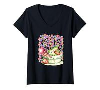 Womens Sweets Frog Frogs Retro 80s Flowers Child Ice Cream V-Neck T-Shirt