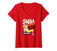 Womens Swim Against The Flow - Punk Fish V-Neck T-Shirt