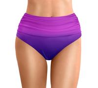 Women's Swim Bottom Solid Color High Waist Retro Basic Full Coverage Bikini Tankini Swimsuit Briefs Waist Length Pleated Beach Bottoms Solid Color Swim Briefs Suit Bottoms for Women Girls Teens