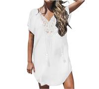 Women's Swim Cover-Ups and Sarongs Plus Size One Piece Sexy Hollow Out V-Neck Short Sleeve Crochet Dress Bikini Swimsuit Bathing Suit Bathing Beachwear One-Piece Swimsuit Beach Clothes White