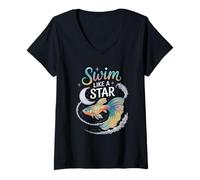 Womens Swim Like A Star Cosmic Betta Fish Art V-Neck T-Shirt