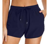 Women's Swim Shorts with Pockets High Waisted Bathing Suit Bikini Bottoms Board Shorts Swimming Surf Beach Ladies Swim Trunks (Dark Blue, M)