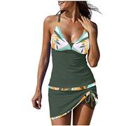 Womens Swimdress One Piece Swimwear V Neck Swimsuit Skirt Tankini Swimming Costume with Briefs Women Swimsuit Tankini Top Sexy Deep V Neck Halter Ruched Backless Swim Tops