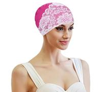 Womens Swimming Cap Ladies Waterproof Swim Cap Lace Flower Swimming Hat Bathing Caps Comfortable Beach Surfing Ears Protection Caps Super Elastic Turban Swim Hat for Long Hair Short Hair