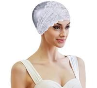 Womens Swimming Cap Ladies Waterproof Swim Cap Lace Flower Swimming Hat Bathing Caps Comfortable Beach Surfing Ears Protection Caps Super Elastic Turban Swim Hat for Long Hair Short Hair