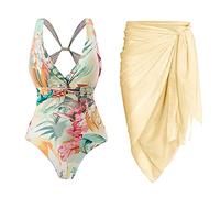 Women's Swimming Costume 2 Piece Swimwear Vintage Floral Printed Adjustable Shoulders Sleeveless Monokinis Swimsuits with Matching Sarong Cover Up Long Wrap Skirt 2025 Summer