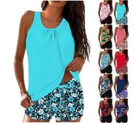 Women's Swimming Costume Set Stylish Printed Two-Piece Swimsuit Ladies Sleeveless Tank Top & Shorts Tankini Swimwear Womens New Year's Day Swim Beach Casual Water Activities Bathing Suit