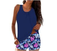 Women's Swimming Costume Set Stylish Printed Two-Piece Swimsuit Ladies Sleeveless Tank Top & Shorts Tankini Swimwear Womens New Year's Day Swim Beach Casual Water Activities Bathing Suit