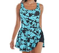 Women's Swimming Costumes UK One Piece Swimsuits for Women Modest Tummy Control Swimdress Vintage Bathing Suits Skirt Swimwear Light Blue