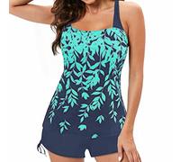 Women's Swimming Two Piece Tankini Sets, Push up Tummy Control High Waisted Swimsuits Willow Leaf Print Swimwear Bathing Suit Beach Wear Tankini Top with Shorts Lightning Deals of The Day Today Sale