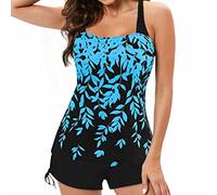 Women's Swimming Two Piece Tankini Sets, Push up Tummy Control High Waisted Swimsuits Willow Leaf Print Swimwear Bathing Suit Beach Wear Tankini Top with Shorts Lightning Deals of The Day Today Sale