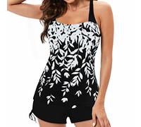 Women's Swimming Two Piece Tankini Sets, Push up Tummy Control High Waisted Swimsuits Willow Leaf Print Swimwear Bathing Suit Beach Wear Tankini Top with Shorts Lightning Deals of The Day Today Sale
