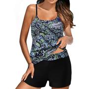 Women's Swimming Two Piece UK Tankini Sets Plus Size Sets Push Up Tummy Control High Waisted Swimming Costumes Athletic Bathing Suits Beach Wear 2 Piece Blouson Tankini with Shorts for Ladies