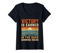 Women's Swimming Victory is Earned Dark Morning Hours Retro Training V-Neck T-Shirt