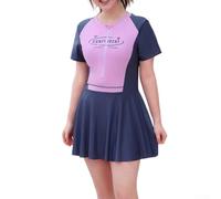 Women's Swimsuit, Conservative Two Piece Slimming Plus Size High-End Student Swimming Costume for Hot Springs and Pool(26041 Navy Blue)