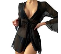 Women's Swimsuit Cover Up Sheer Mesh Shorts Beach Wrap Bikini Wraps Solid Pom Sheer Lace Up Bathing Suits