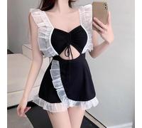 Womens Swimsuit Skirt Style Conservative Gathered Bathing Suit Solid Black Microelastic Beach Pool Party Summer Wear(XL Black)