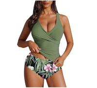Womens Swimwear for Women Twisted Front Tummy Control Tops with Chest Cushion Criss Cross Back Two Piece Tankini Swimwear Casual Beach Sports Surfing Swimsuits