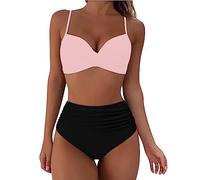 Women's Swimwear High Waisted V Neck Solid/Printed Women Bikini Set Push Up Vintage Beachwear Twist Front Bikini Top Ruched Retro Swimmwear Bathing Suit
