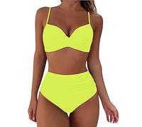 Women's Swimwear High Waisted V Neck Solid/Printed Women Bikini Set Push Up Vintage Beachwear Twist Front Bikini Top Ruched Retro Swimmwear Bathing Suit