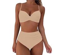Women's Swimwear High Waisted V Neck Solid/Printed Women Bikini Set Push Up Vintage Beachwear Twist Front Bikini Top Ruched Retro Swimmwear Bathing Suit