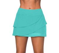 Women's Swimwear Solid Layered Ruffle All Over Control Swimsuit Skirt Bathing Suit Bottom Swim Board Shorts Swimdress (Green,L)