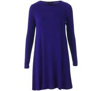 Womens Swing Dress Long Sleeve Round Neck Plain & Printed Flared Midi Dress Elegant Comfortable Casual Wear Ladies Party Outfit Clothing UK Sizes 8-26 Navy